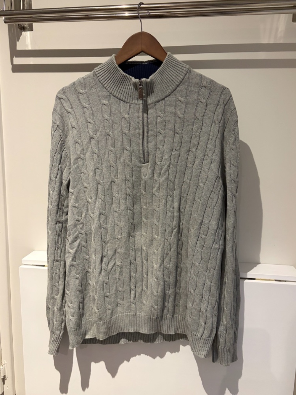 Club Room Grey Cable Knit Quarter Zip Sweater Size XL